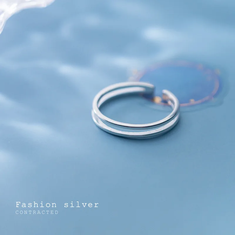 TrustDavis 925 Sterling Silver Fashion Simple Double Layer Cocktail Adjustable Ring for Trend Women Party Ring Jewelry DA1031