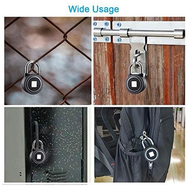 SQPP-指紋南京錠、Bluetooth ロック、モバイル APP、キーレス生体認証付きスマート南京錠、防水 (ブラック)