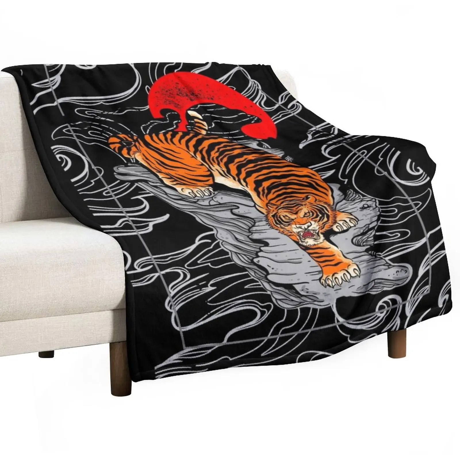 

New Illustration tiger with moon old school Throw Blanket Moving Blanket Blanket For Sofa Nap Blanket