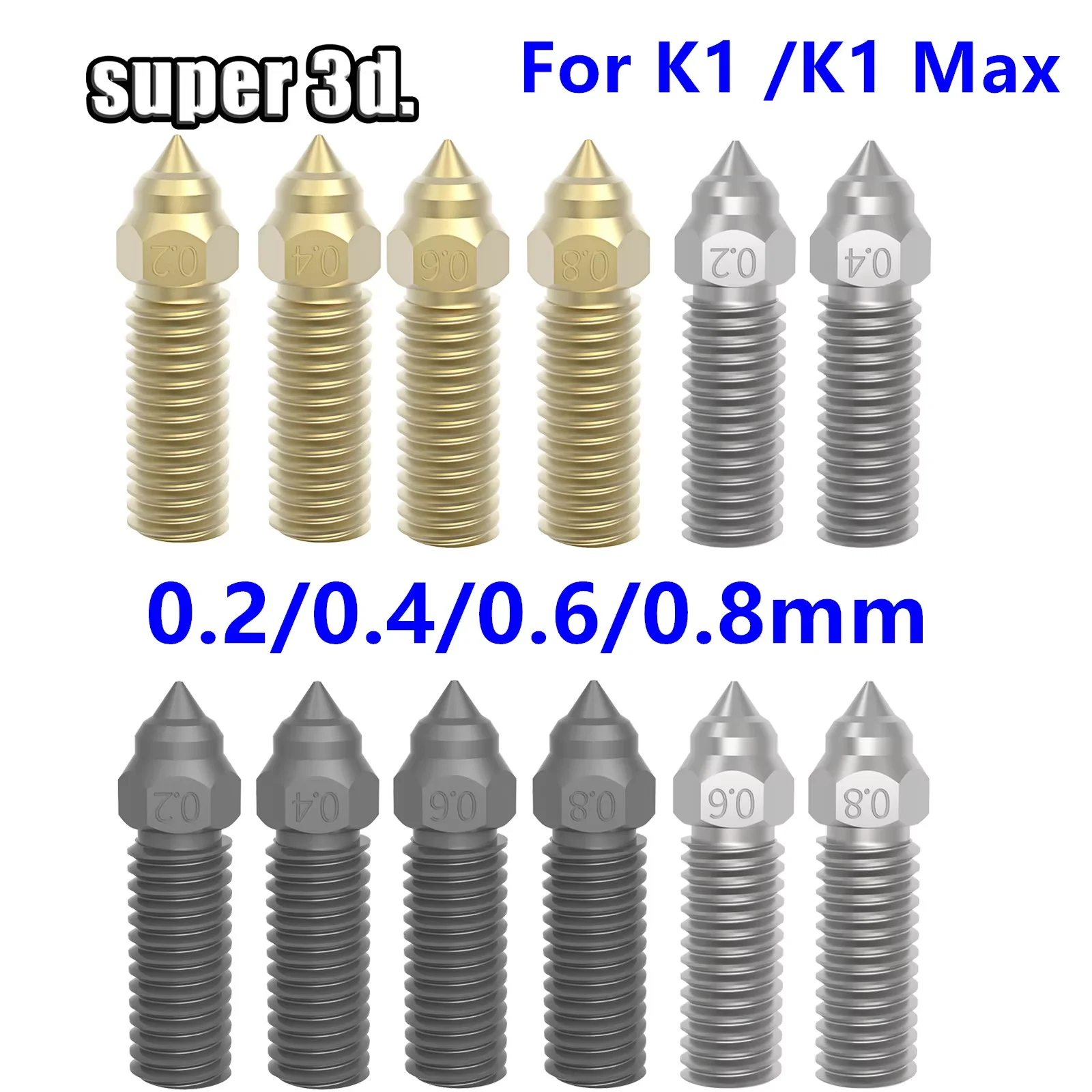 

Сопла для Creality Ender 3 V3 KE K1/K1 MAX K1C 0,2/0,4/0,6/0,8 мм, сопло из латуни, медь, закаленная сталь, сопло для 3D-принтера