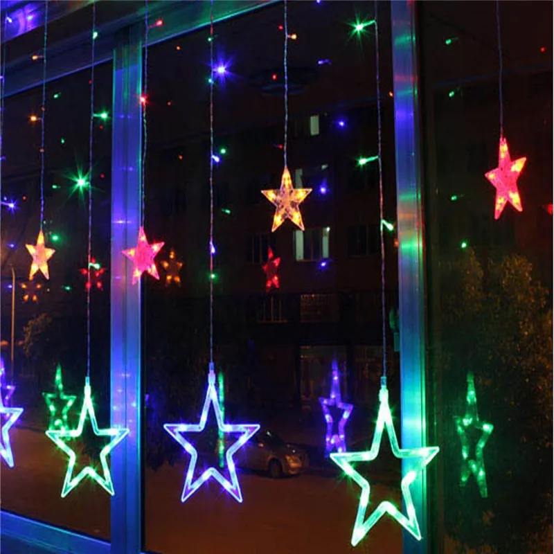 Big Star Curtain Garland on The Window String Lights Fairy Lights Wedding New Year Christmas Decorations for Home Bedroom Window