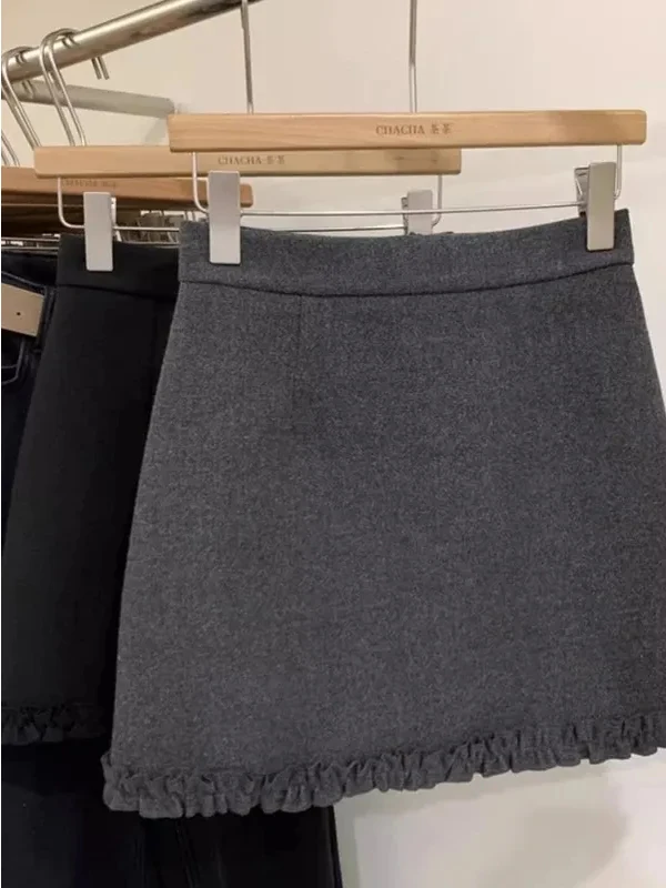 

plus Size Floral Woolen Skirt Women's High Waist Thiened A-Line Skirt Spring Autumn Winter Faion Korean Sle