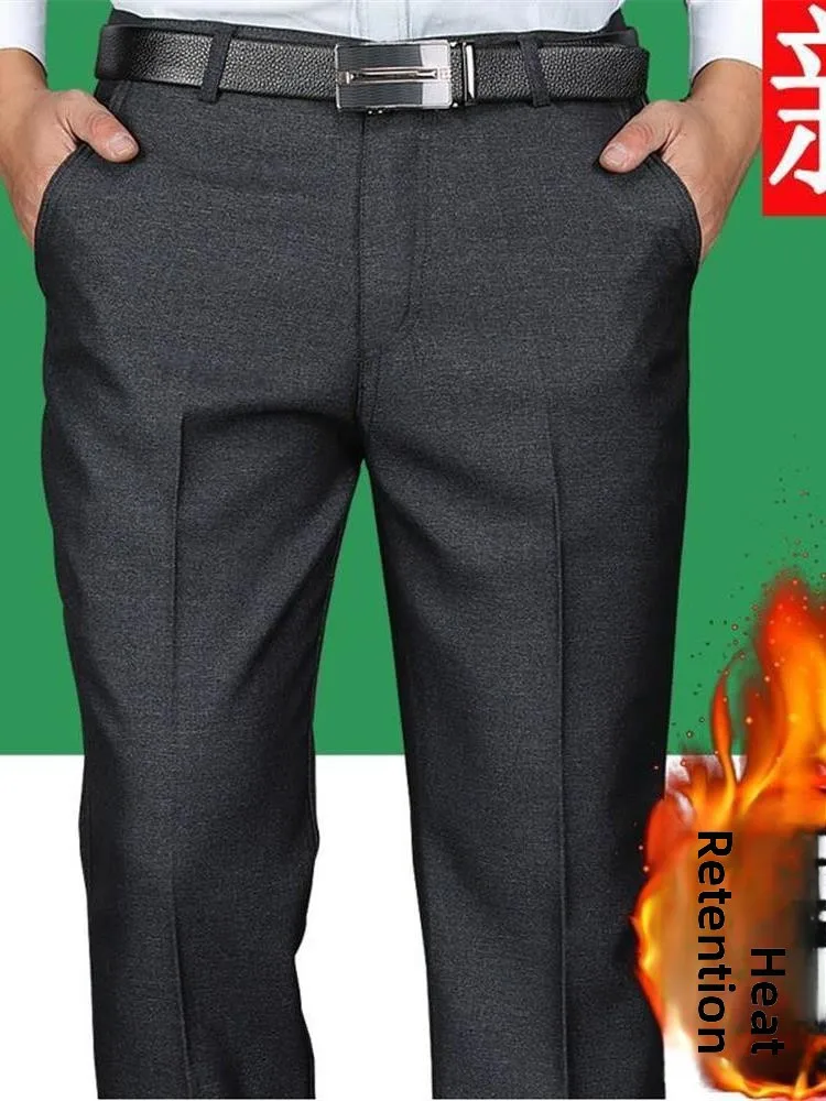 

Thiened Fce Lined High Waist Dad Pants Men's Winter Casual Trousers Mid-aged And ly Men's Western Sle Long Pants