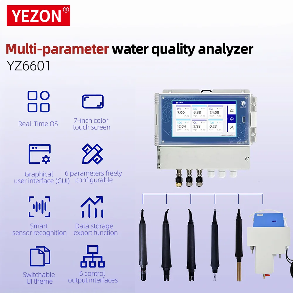 Yezon 6601 4-20ma RS485 Multi-parameter Internet Local Storage Cloud Storage Water Quality Analyzer pH ORP Conductivity