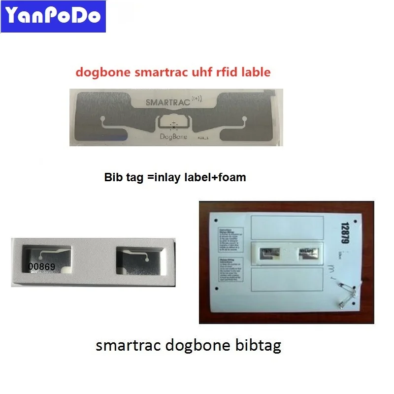 UHF RFID Chip do pomiaru czasu, zawieszka typu dogbone, podobna do Smartrac, 860-960MHz, daleki zasięg, EPC Gen2 Ucode 8, naklejka piankowa do maratonów, 100 sztuk