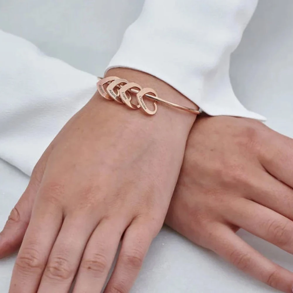 Custom Name Love Bangle Personalised Engraved Family Name Pendant  Luxury Creative Adjustable Bracelet Women\'s Jewelry Gifts