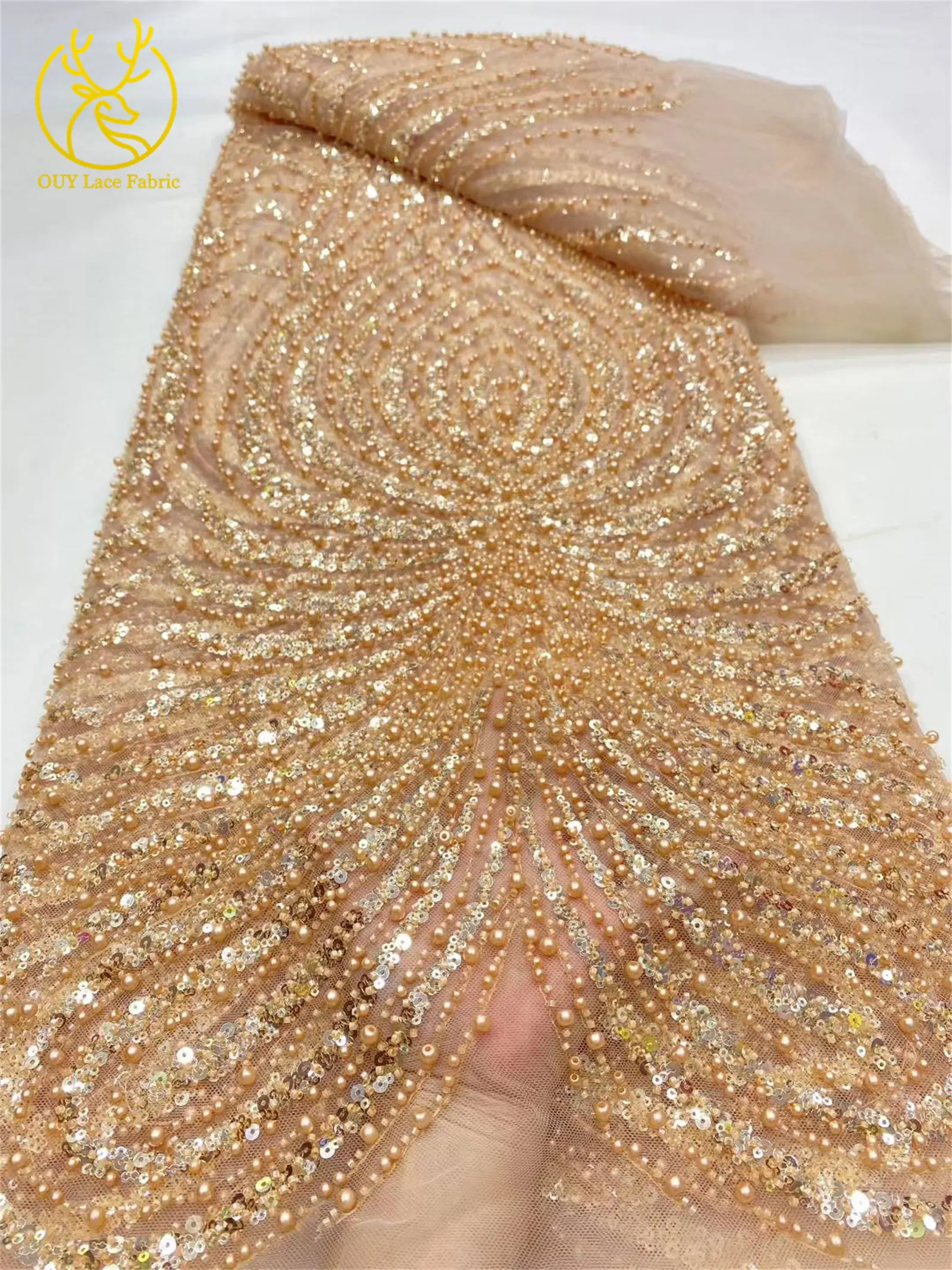 アフリカレース生地 2025 高品質ハンドメイドビーズウェディングレース生地 高級フレンチスパンコールチュール生地 パーティードレス