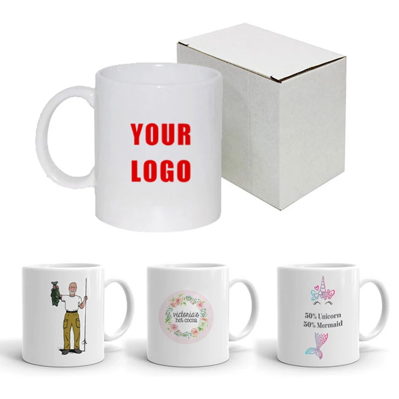 Sublimation blank ceramic cup white porcelain coffee milk cup heat transfer cup printing logo custom gifts for mom and dad