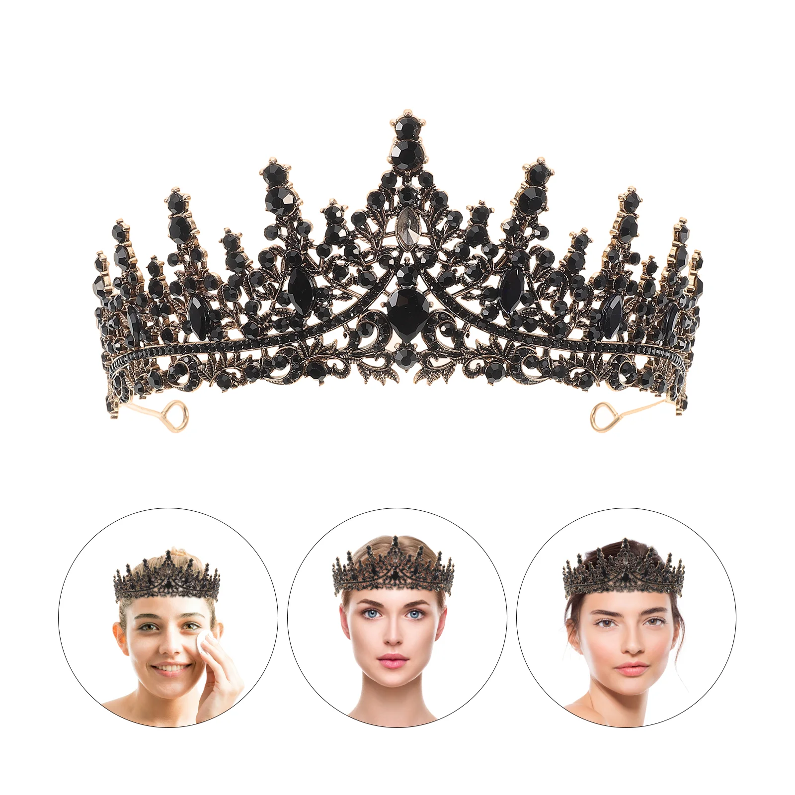 Black Rhinestone Crown Headpiece for Women The Tiara Birthday Bridal Crowns Headgear Women's