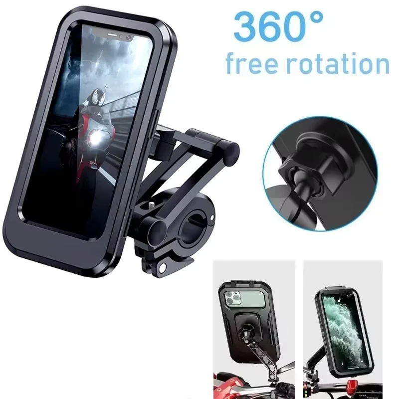 New Adjustable Retractable Bike Phone Holder 360° Rotating Waterproof Anti-Shock Bike Motorcycle Phone Mount Touchscreen Bracket
