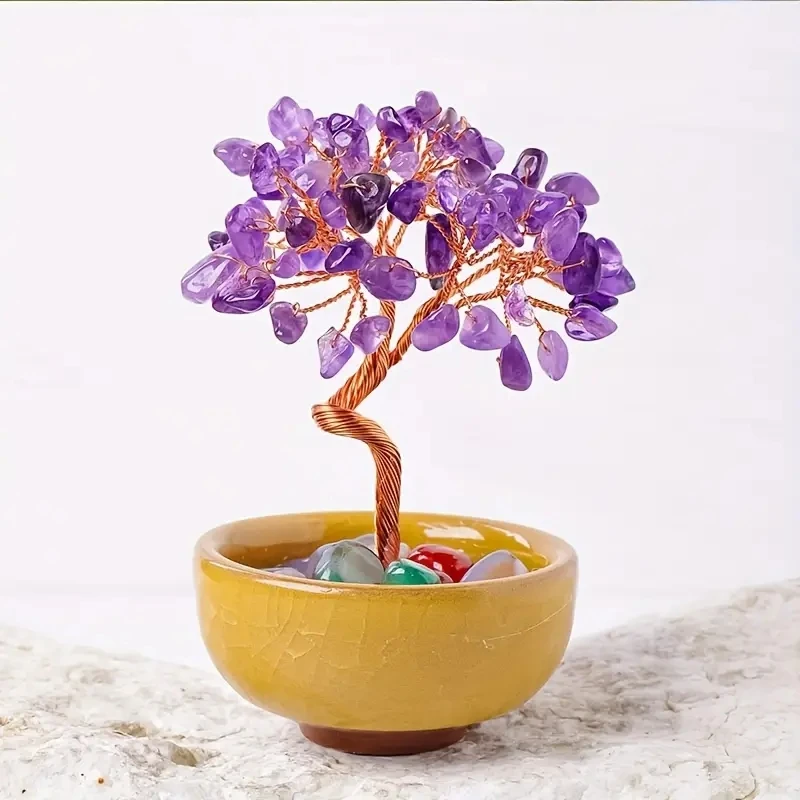 

tea cup base crystal fortune tree ornament tabletop crystal gravel life tree home decoration ornament, unique decoration
