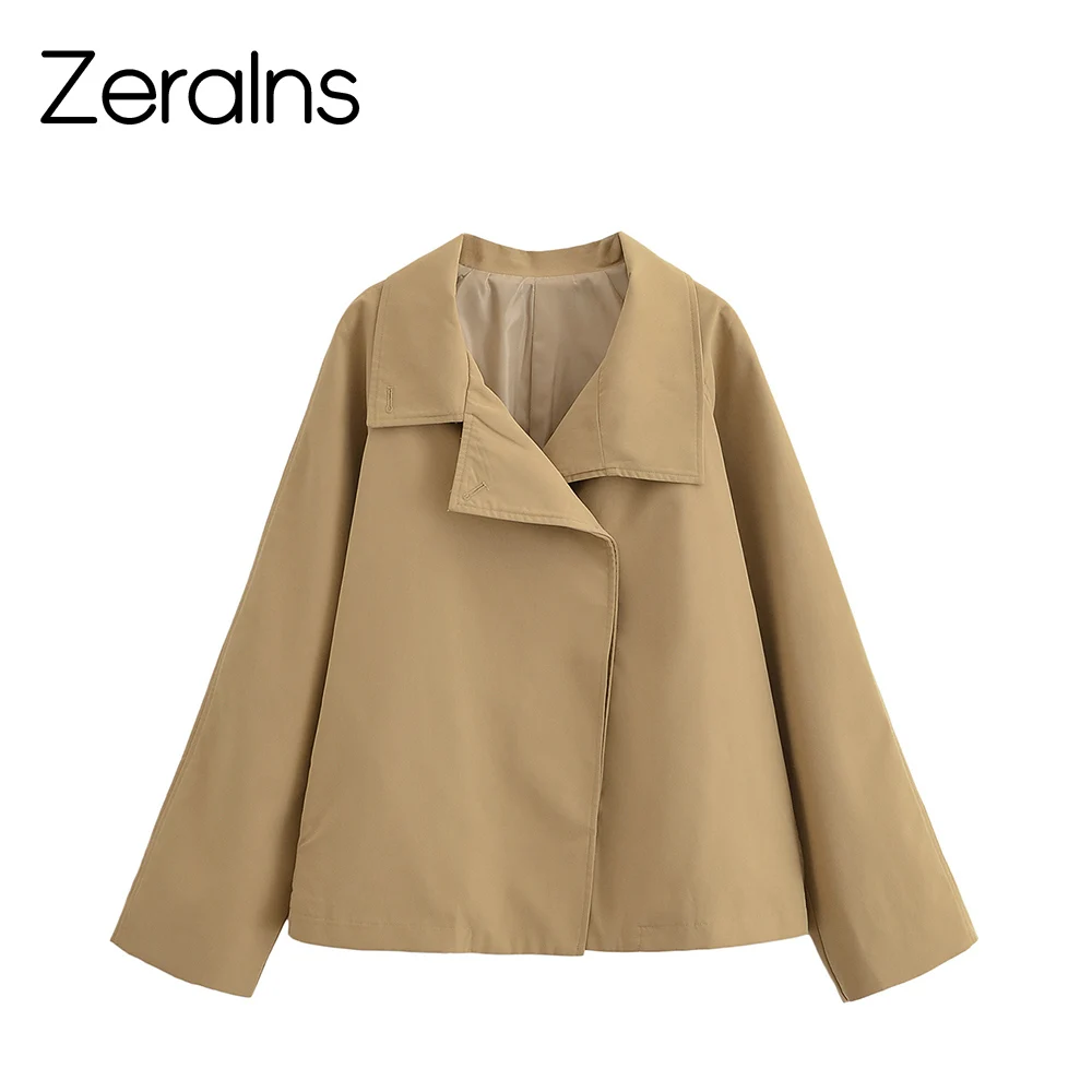 

ZERAINS Women's new European and American style casual loose stand up collar simple short windbreaker jacket