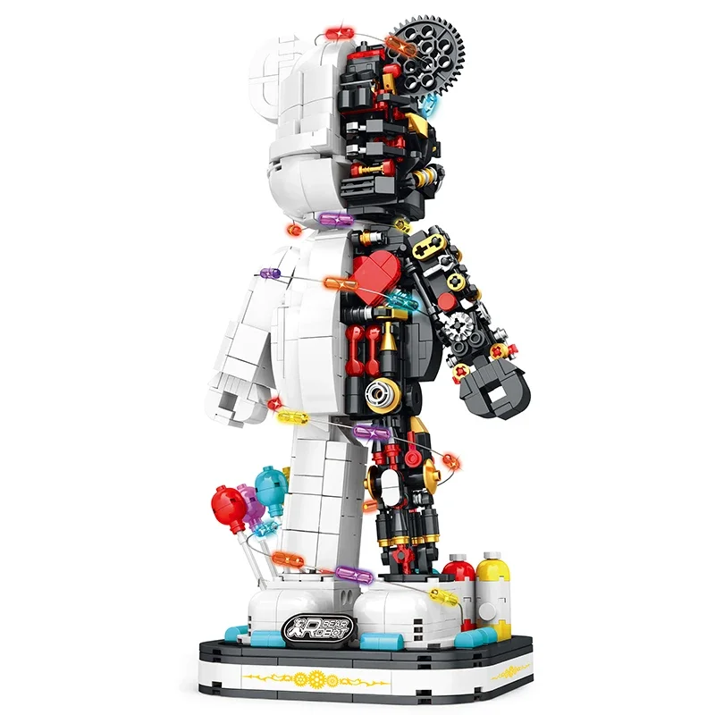 Mesin Beruang 3D Model setengah tubuh Robot blok bangunan batu bata desainer koleksi mainan Bearbrick Set hadiah anak-anak