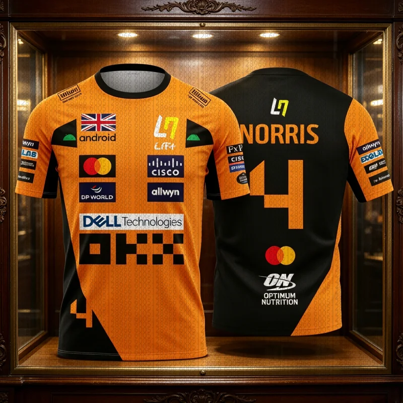 New2026 Latest McLaren Racing Lando Norris Tee 2026 NO.4 Edition Breathable Sportswear Sports Inspired Short Sleeve Parent-child