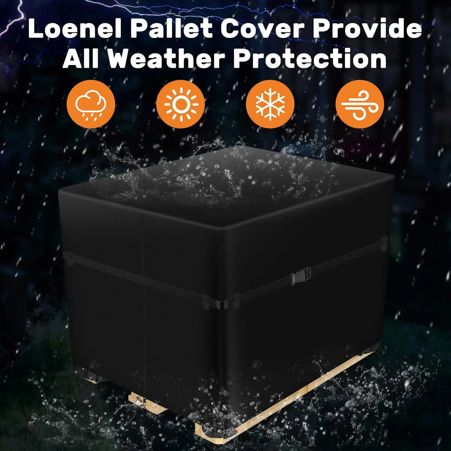 Pallet Covers 48x60x48 Inches - 900D Heavy Duty Waterproof, Triple Protection (Zipper, Reinforced Rope, 4 Buckles)
