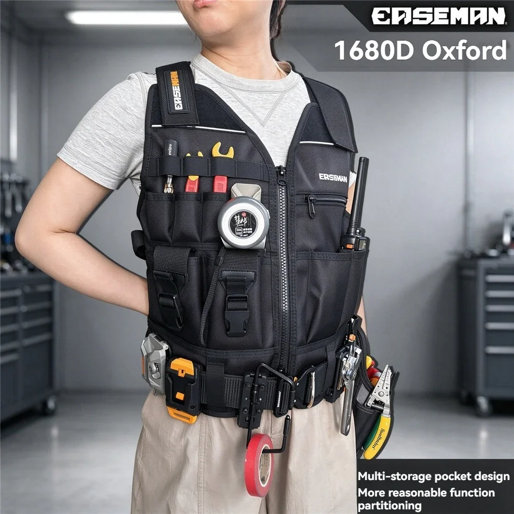 EASEMAN Multifunction Adjustable Tool Vest Protective Clothing Tool Organizer with Belt for Electrician
