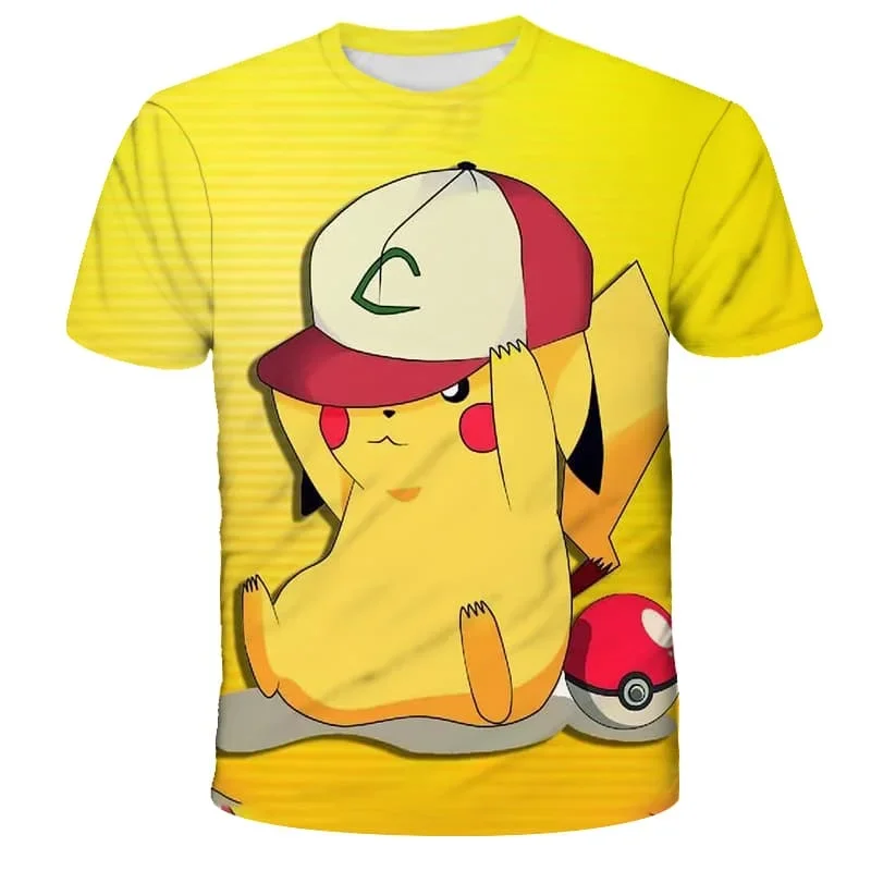 Neue 26 Sommer Japanische Anime Pikachu 3D Schnelltrocknende T-Shirts, Übergrößen Herrenbekleidung Kinderbekleidung Geschenk Familien-Partnerlook – Detail 3