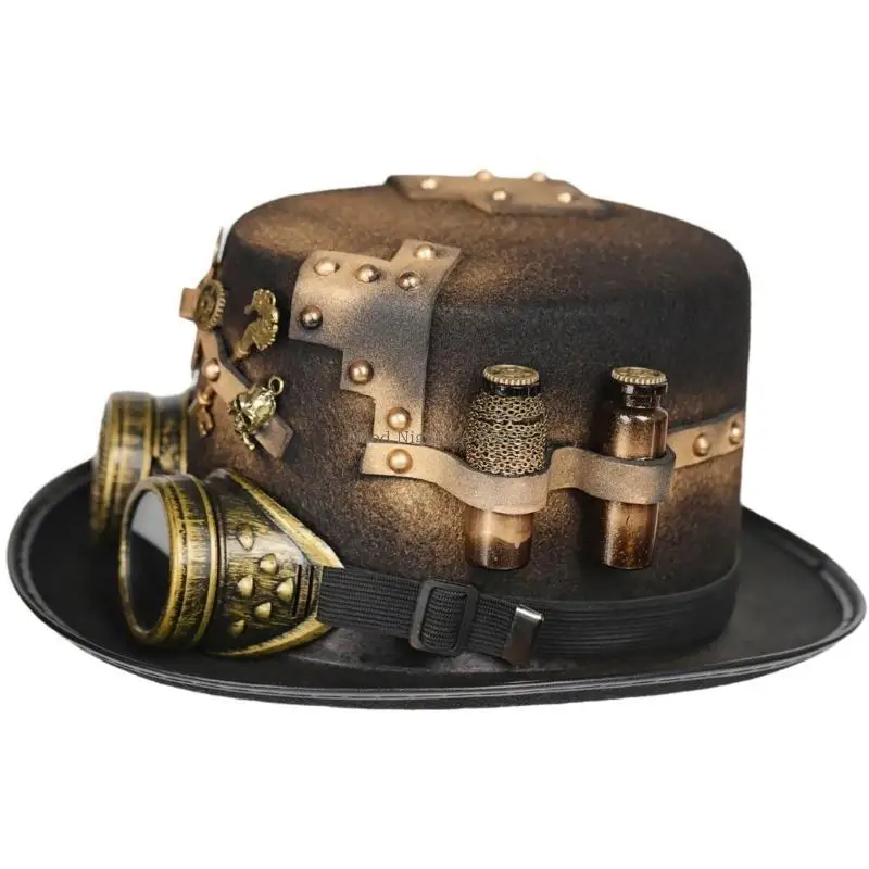 Steampunk Top Hat For Men With Goggles Gay Bowler Top Hat Gothic Halloween