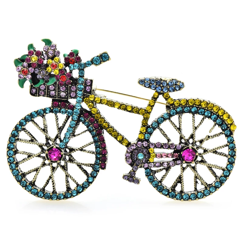 Wuli & baby-broches de bicicleta brillantes para mujer, 2 colores, hermosas flores de tomar, alfileres de broche de bicicleta, regalos