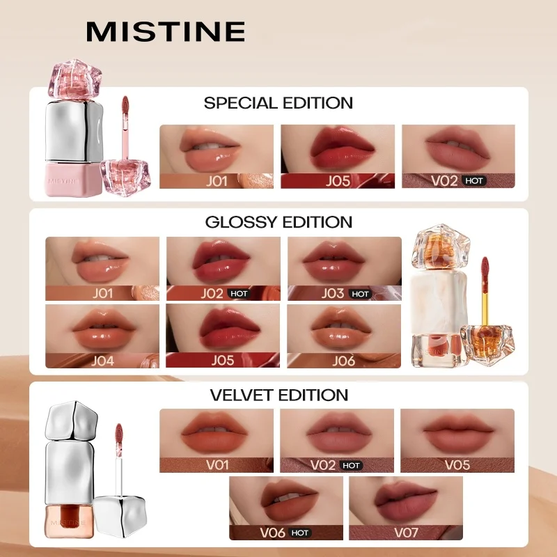 MISTINE Latte Lip Glaze Juicy Lip Cream Two Textures Double Effect Watery lipstick Soft Mist Lip Mud Makeup Cosmetics