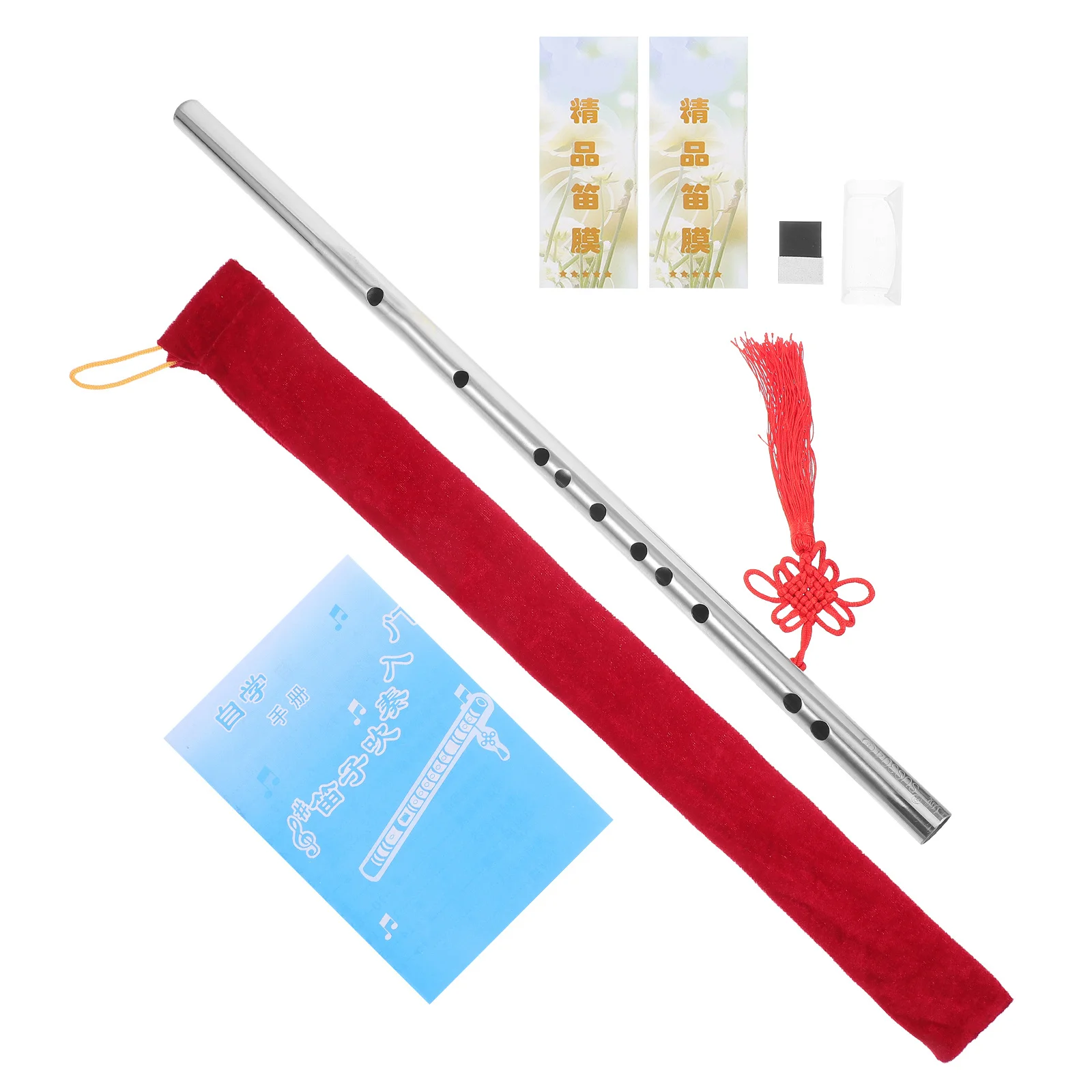 

1Set Chinese Style Stainless Steel Portable Flute Beginners Lightweight Durable Musical Instrument Introductory Flute
