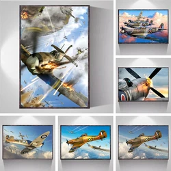 World War Combat Aircraft Canvas Painting Poster Printing Spitfire Formation Wall Art Picture Home Decoration No Frame