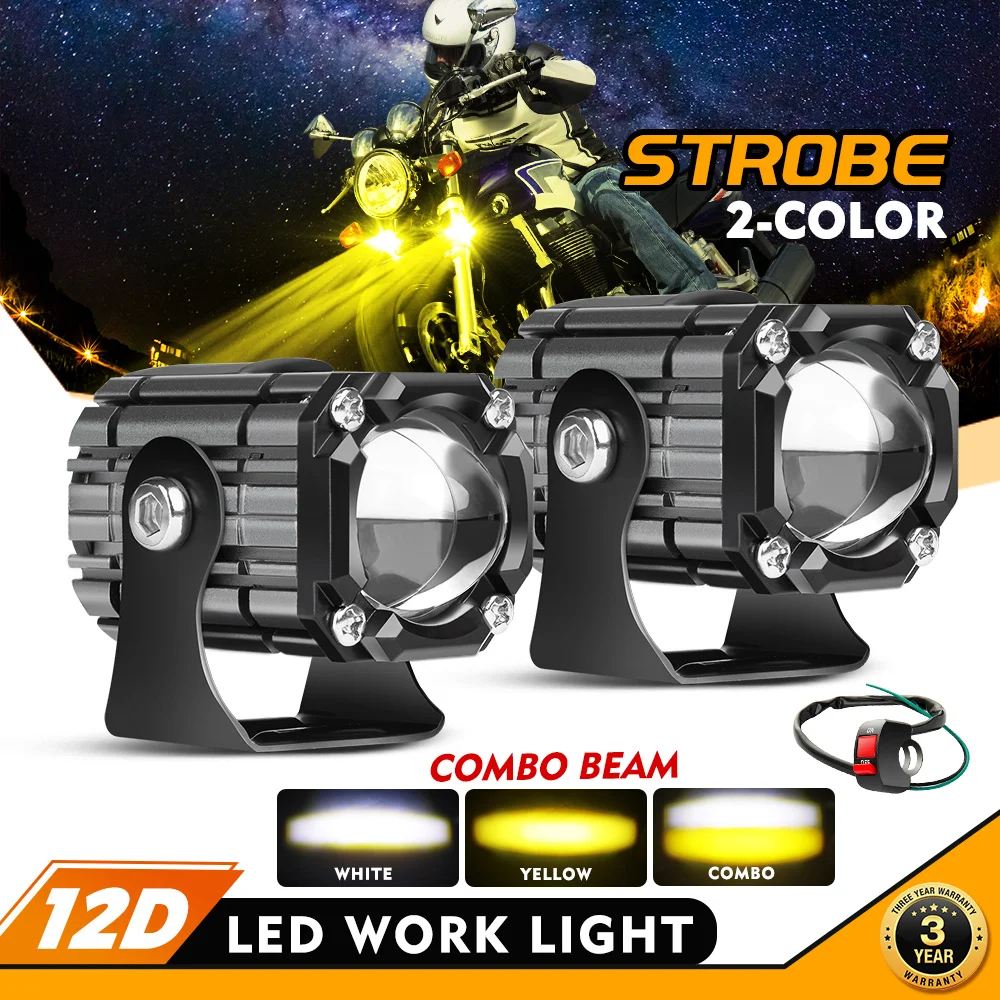 

Additional Motorcycle Led Lights Driving Spotlights Strobe White Amber Fog Lights Headlights for Offroad Truck ATV 4X4