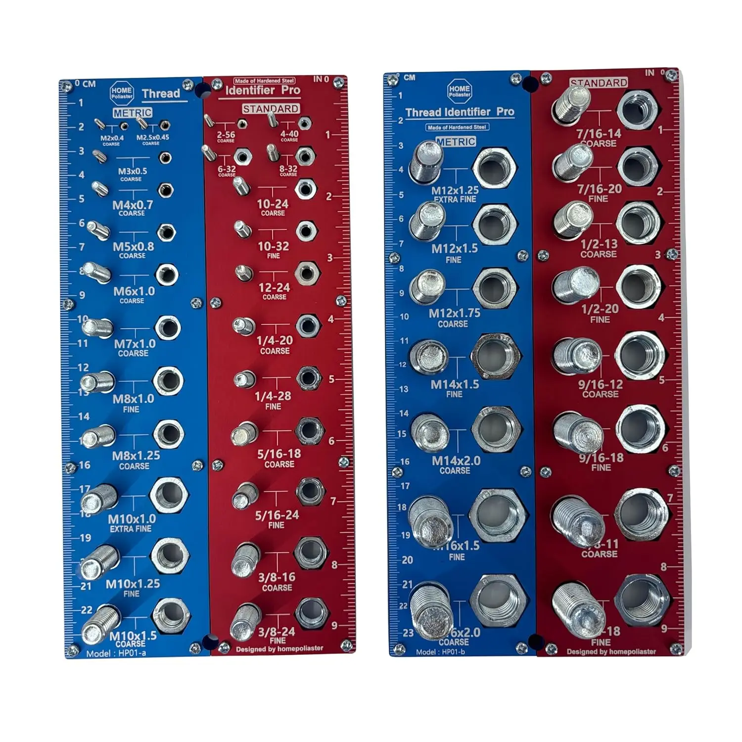 

2-in-1 Thread Checker and Bolt Nut Identifier Gauge, 40 Size Hardened Steel Tool Set (2 Pcs Blue)