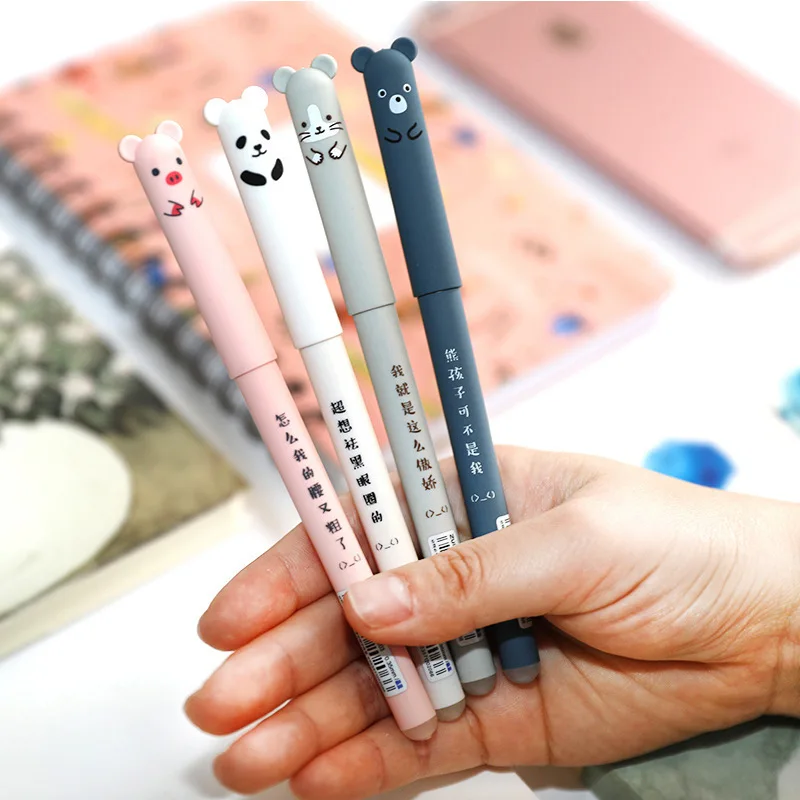 1Pcs การ์ตูนสัตว์ Erasable ปากกา0.35มม.เติมแท่งน่ารัก Panda Cat ปากกา Kawaii ปากกาลูกลื่นปากกาสำหรับเขียนโรงเรียนล้างทำความสะอาดได้จับ