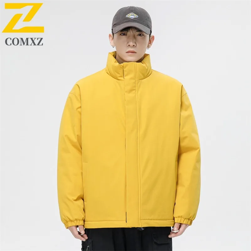 

COMXZ 2025 Men Women Couple Yellow Solid Thick Oversize Cotton Jacket Winter Loose Fit Quality Plus Size Coat
