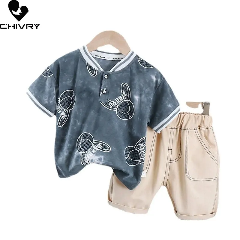

Boys Summer Clothing New 2023 Baby Boy Short Sleeve Cartoon Rabbit Tie-dye T-shirt Tops with Solid Shorts Kids Clothes Sets