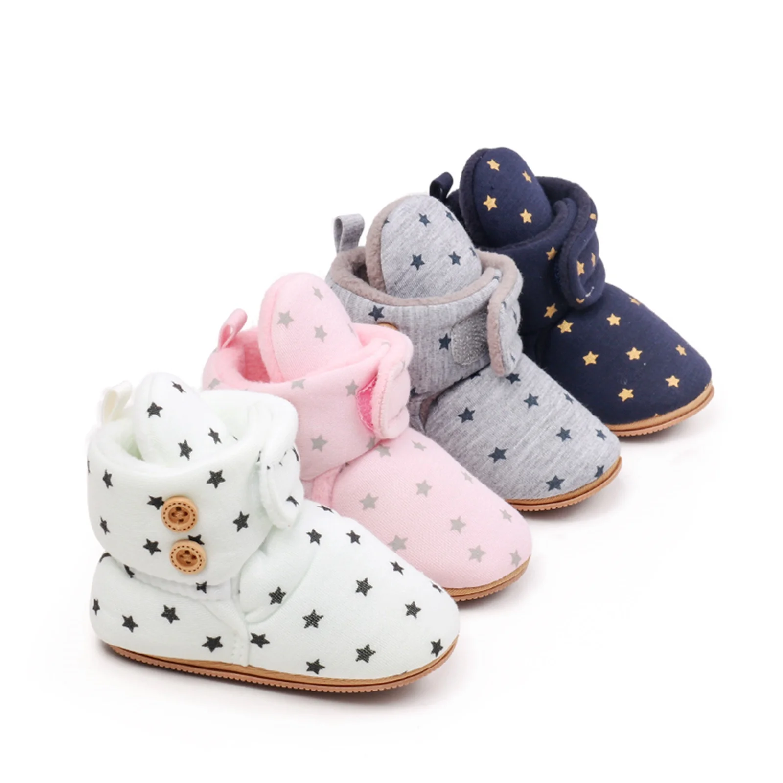 Newborn Baby Winter Boots Star Print Warm Cute Flats Casual Walking Shoes for Toddler Infant