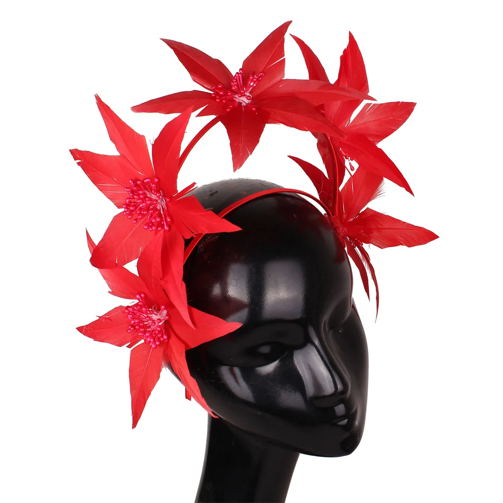Royal Blue Women Feather Hat Wedding Headband Headwear Ladies Elegant Fascinators Nice Hair Accessories Formal Banquet Headdress