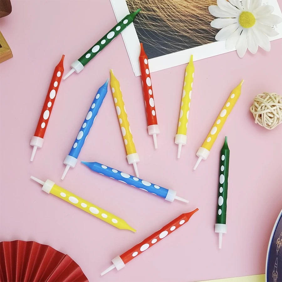 8PCS Creative Color Dot Pencil Straight Rod Birthday Candle Cake Decoration Children's Birthday Party Baking Candle Plugin