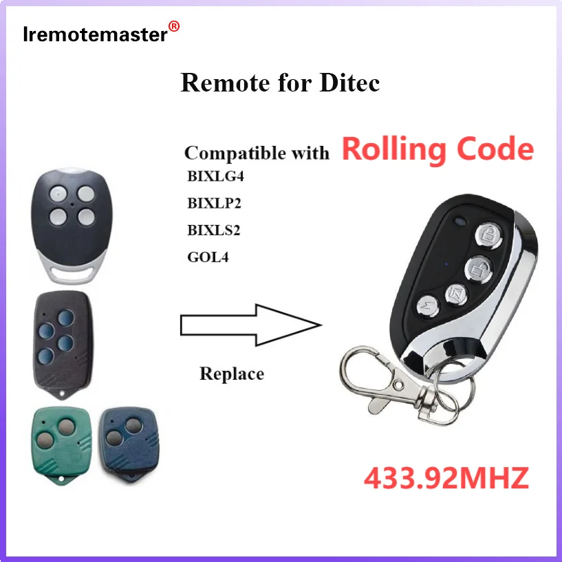 Para ditec golf4 portão porta controle remoto compatível com bixls2 bixlp2 bixlg4 433.92mhz código de rolamento abridor de porta de garagem