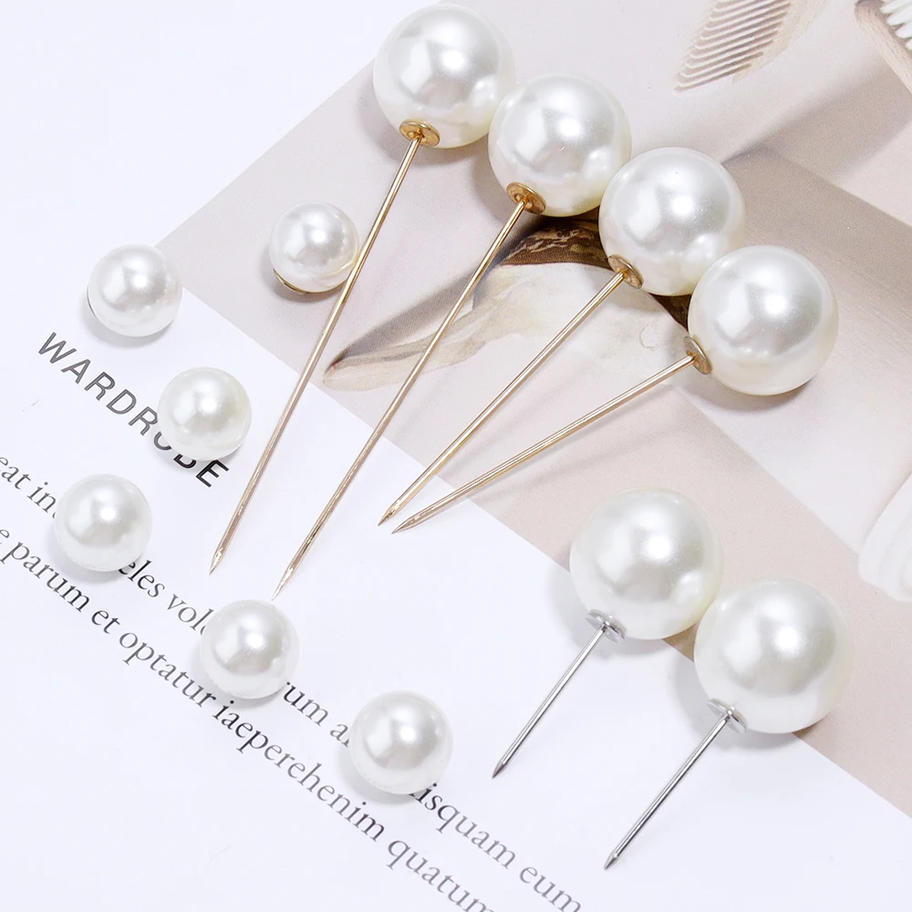 10pcs/lot Imitation Pearl Brooches Safety Pin Beige Double Beads Safety Brooch Pin For Jewelry Party Gift Clothing Accessories