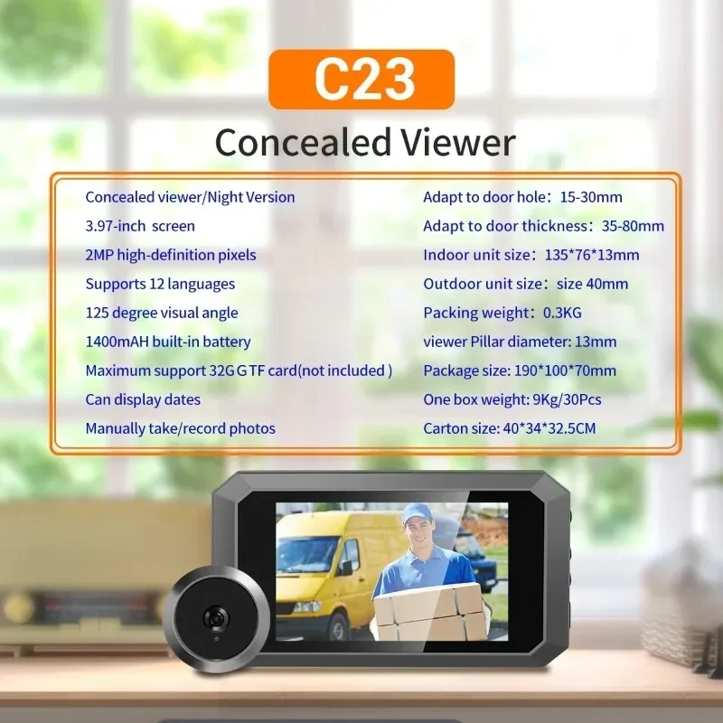 Kijkgaatje Camera Viewer Anti-Dief 3.97Inch Indoor Lcd-Kleurenscherm Visuele 120 Graden Hoek Kijkgaatje Kijker Video Deur Deurbel