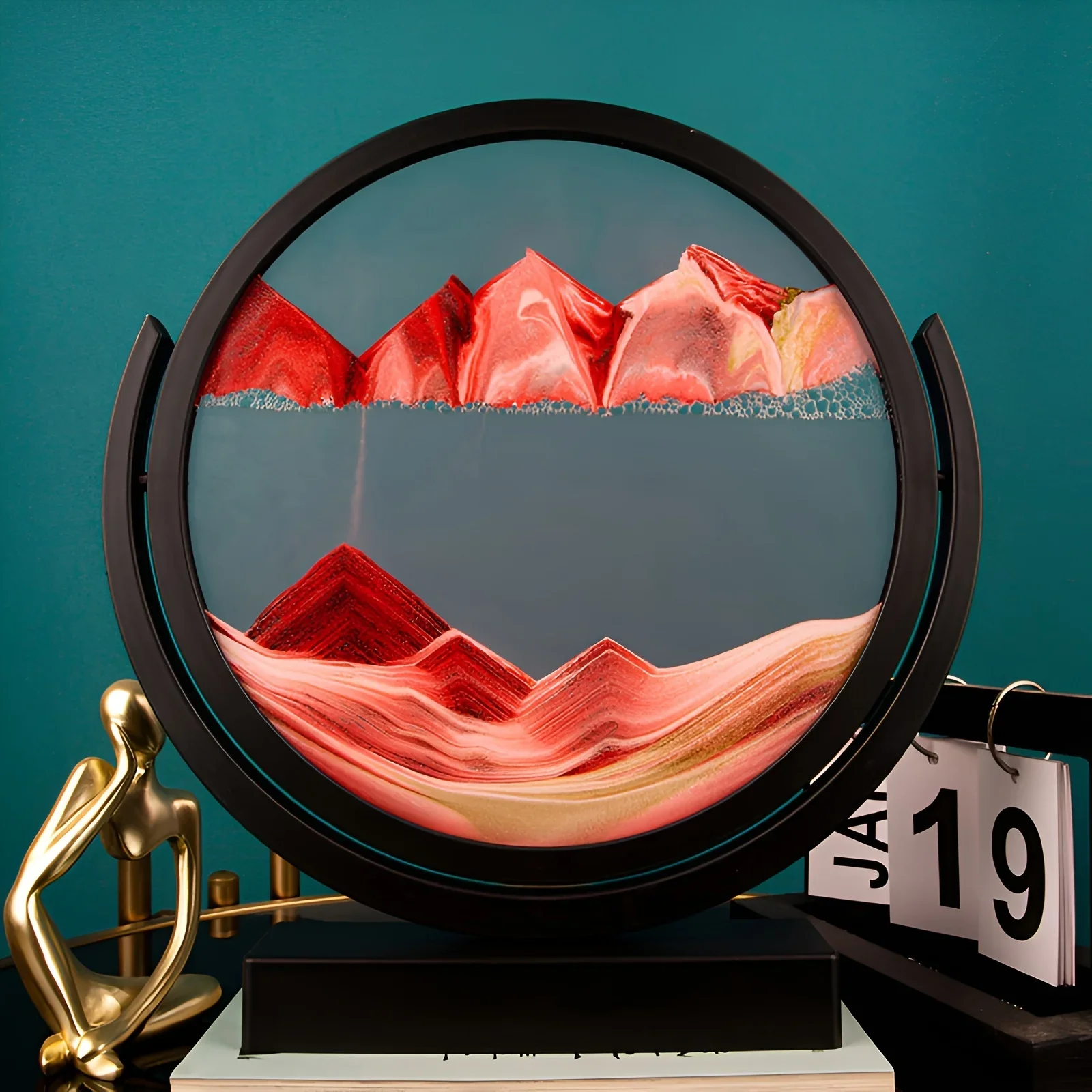 1pc 8-Inch 3D Glass Sand Timer Mountain Landscape Flowing Water Design Art Decor Home Office Desktop Decor Perfect Gift Idea