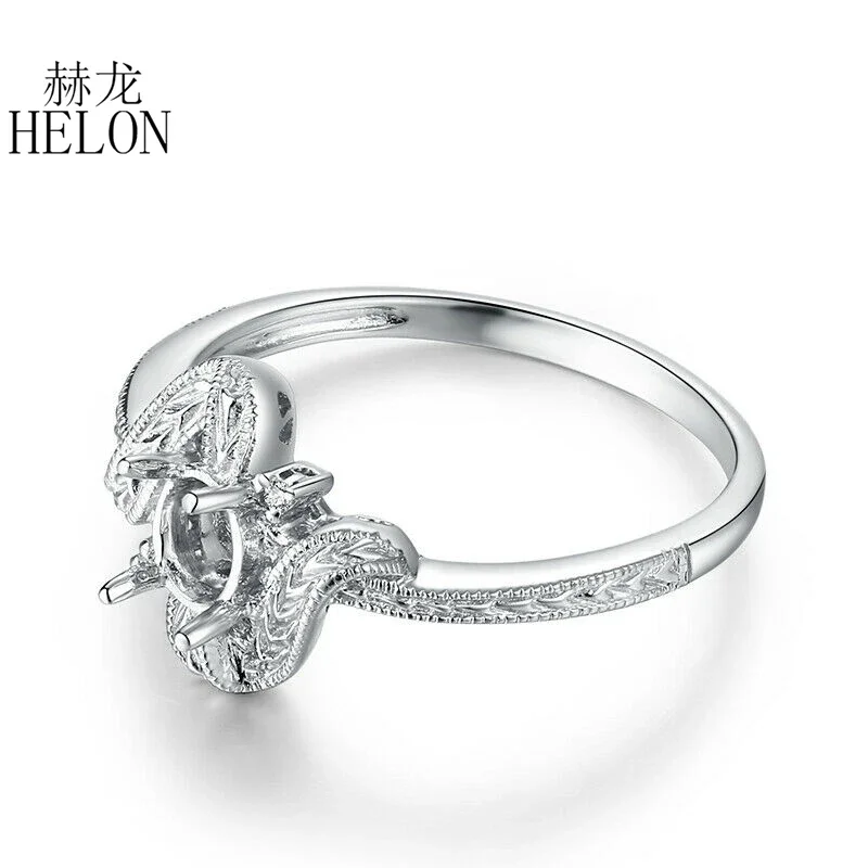 HELON Oval Cut 6X4mm Solid 14K 10K White Gold Genuine Natural Diamonds Semi Mount Engagement Ring Women Trendy Fine Jewery