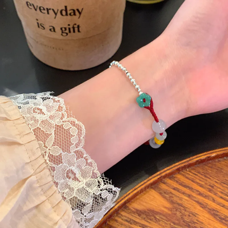 Natural Stone Beaded Bracelet Red String Cord Adjustable Length Lightweight Elegant Stackable Premium Lotus Jewelry for Women