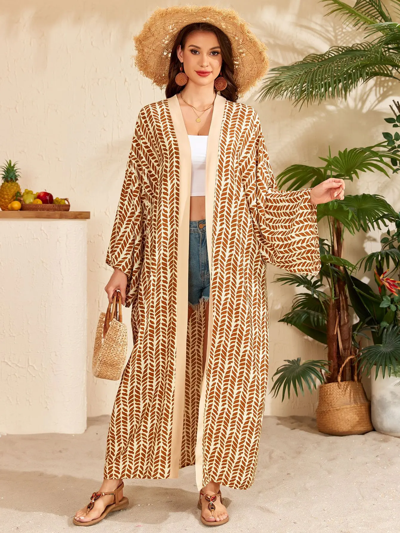 

Женский кимоно-кардиган для пляжа, летний пляжный наряд, повседневный свободный кардиган для купальников