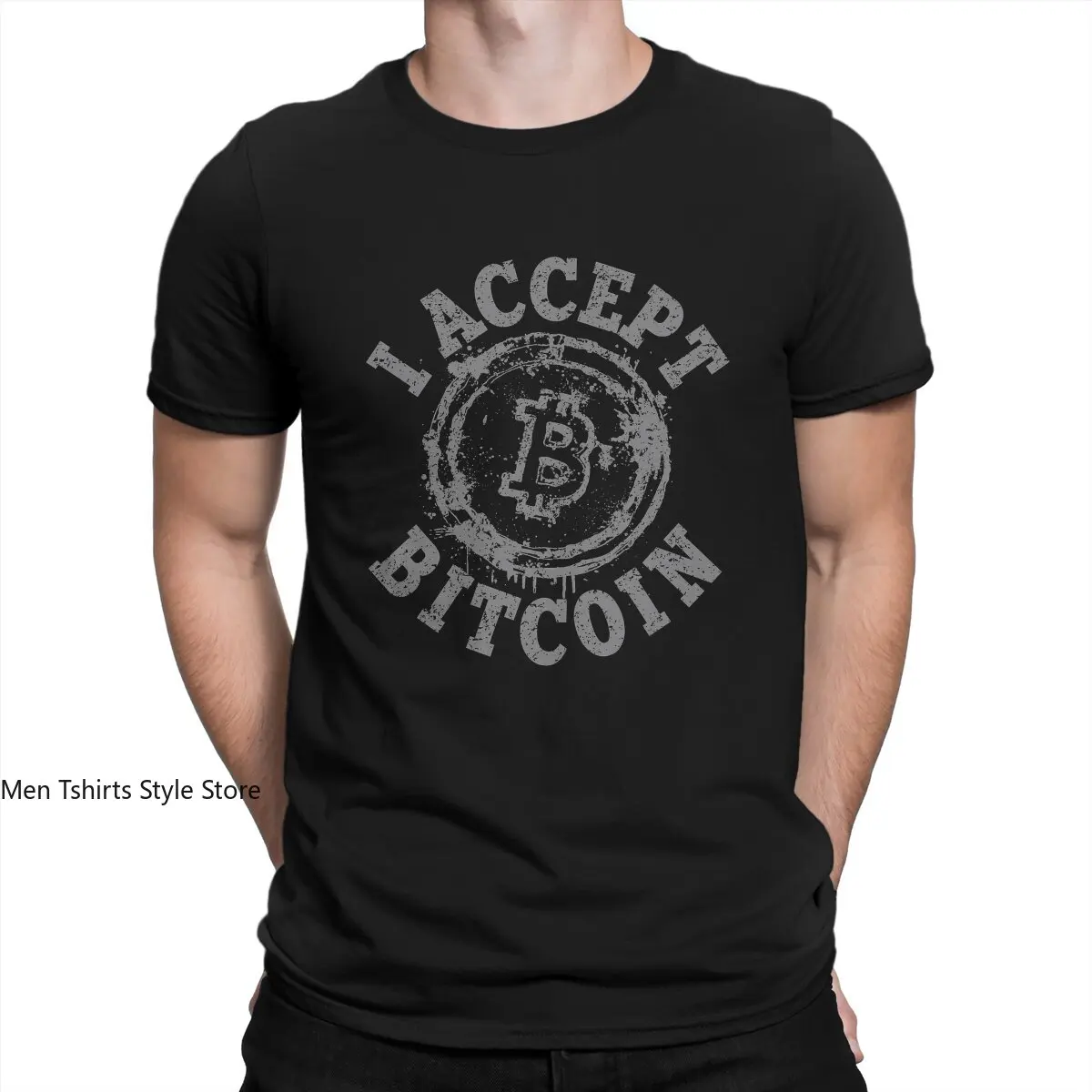 I Accept Bitcoin T Shirts Men's  100% Cotton Vintage T-Shirt Crewneck Cryptocurrency Art Tee Shirt Short Sleeve Tops Gift Idea