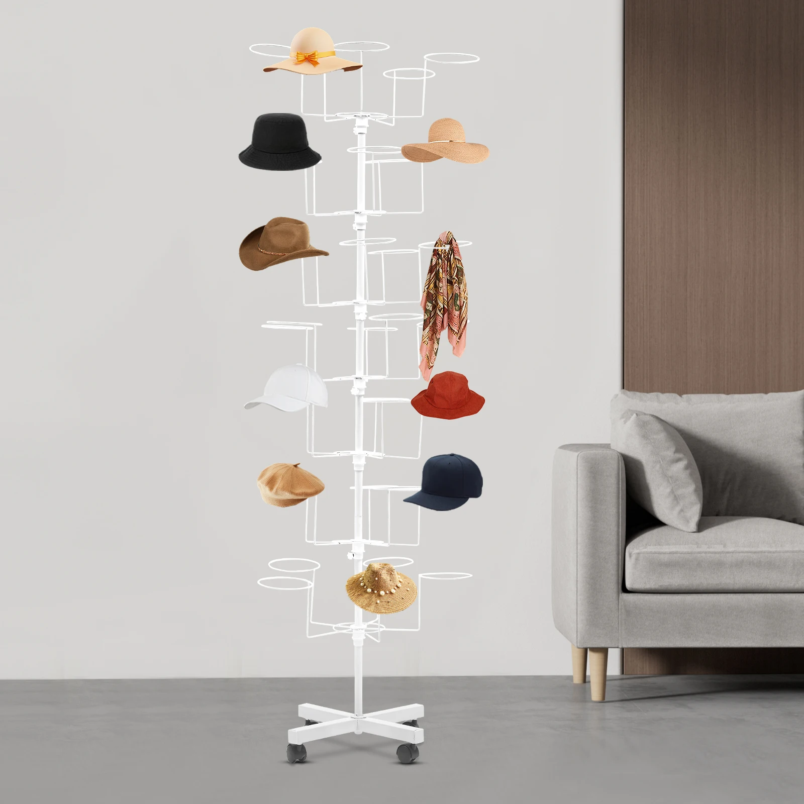 7-Tier Metal white 35 Hat Cap Display Rotating Stand Holder Retail Store Rack