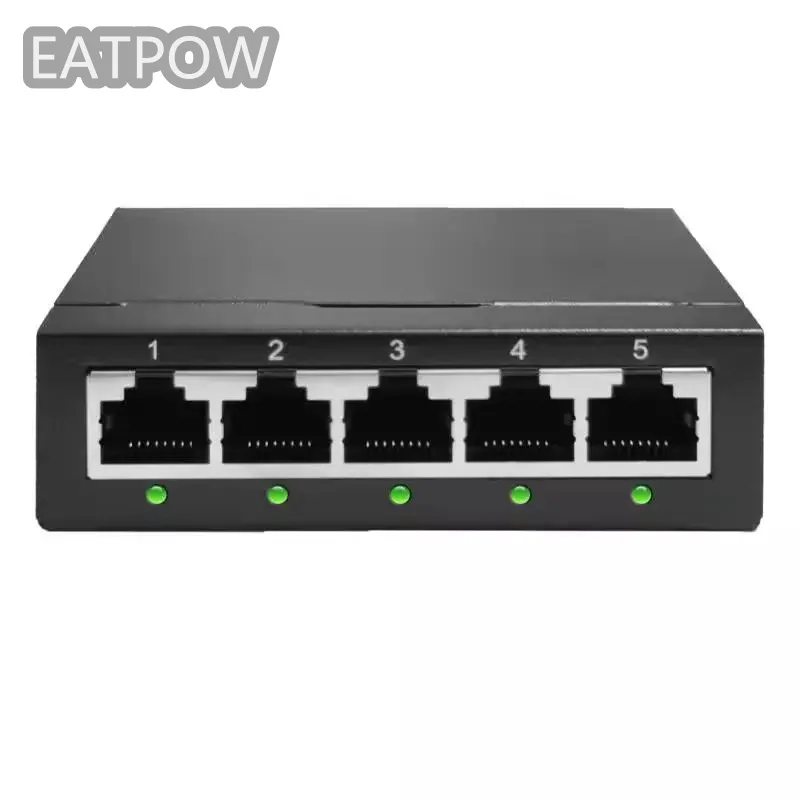 EATPOW-conmutador de red de 5 puertos, conmutador de 10/100/1000mbps, carcasa de Metal, diseño Mini, conmutador de red de escritorio, conmutador de red gigabit de 5 puertos