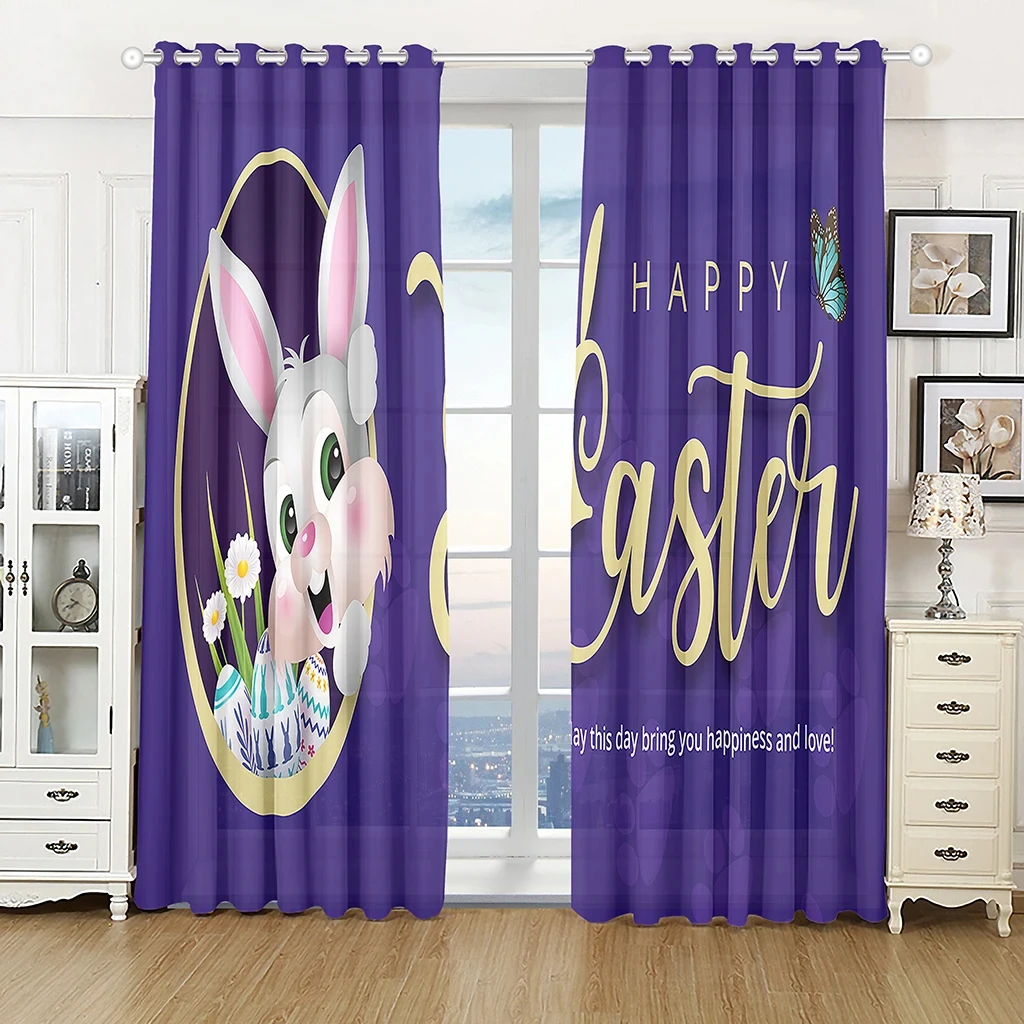 Easter Candy Cute Bunny High Blackout Curtains Holiday Decoration Curtain Living Room Bedroom Thick Blackout Drape Multicolor