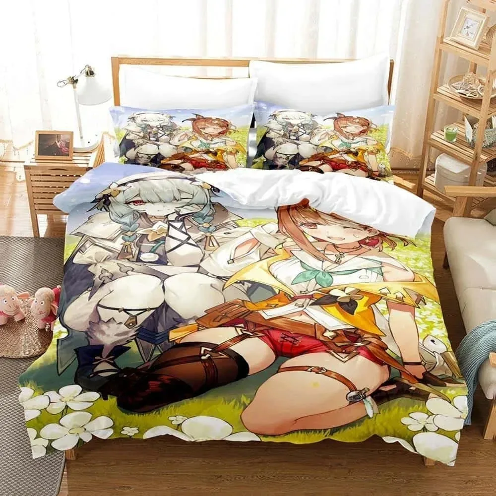 3D Anime Atelier Ryza 2 Lost Legends & the Secret Fairy Bedding Set Single Twin Full Queen King Size Bed Set Adult Kid Bedroom