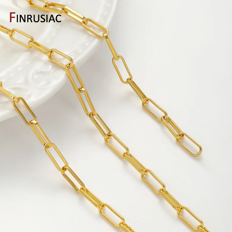

18K Gold Plated Brass 3.7*10.2mm Square Link Chain For Jewelry, Paper Clip Cable Bulk Chain for DIY Necklace Making Supplies