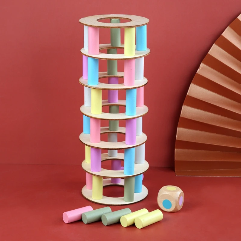 44 pezzi di blocchi di costruzione della torre pendente in legno Set impilabile gioco di equilibrio Toppling legname impilabile giocattolo educativo