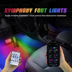 Led Car Foot Ambient Light Wireless Remote APP Rainbow RGB Decorative Atmosphere Light Car Interior USB Cigarette Lighter Type-C