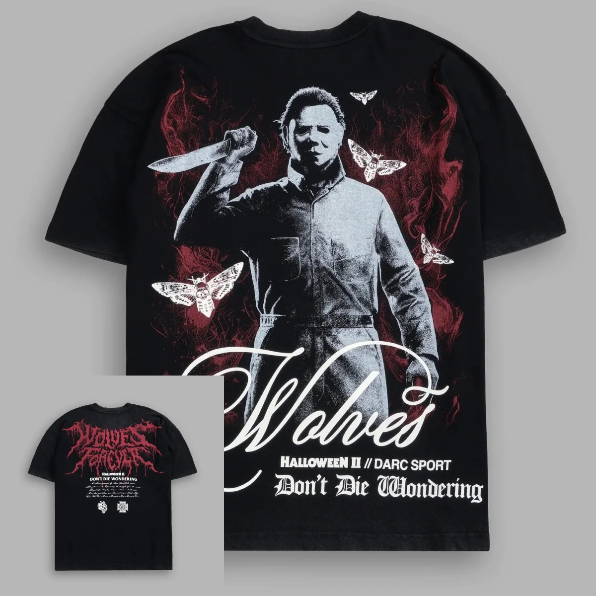 2026 Halloween Series Limited Edition Wolf Head American Streetwear T-Shirt - Loose Dark Short Sleeve